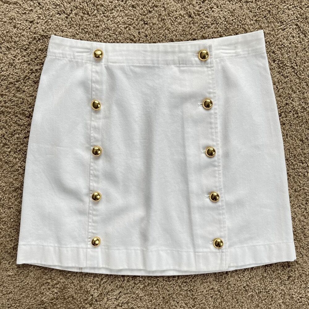 Michael Kors White Nautical Sailor Mini Skirt Gold Buttons 8
